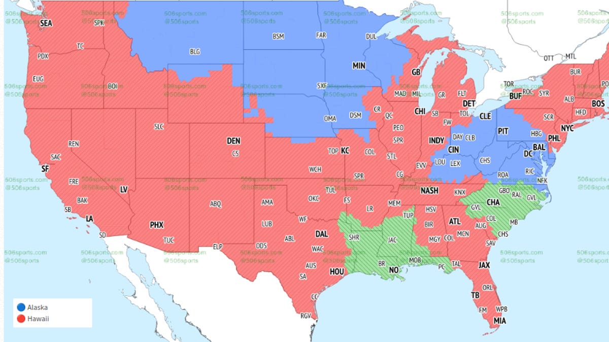NFL TV broadcast maps, announcers for Week 10