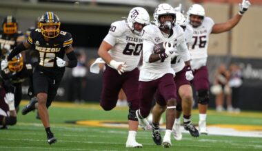 Texas A&M Aggies celebrate in mostly empty Mizzou football stadium