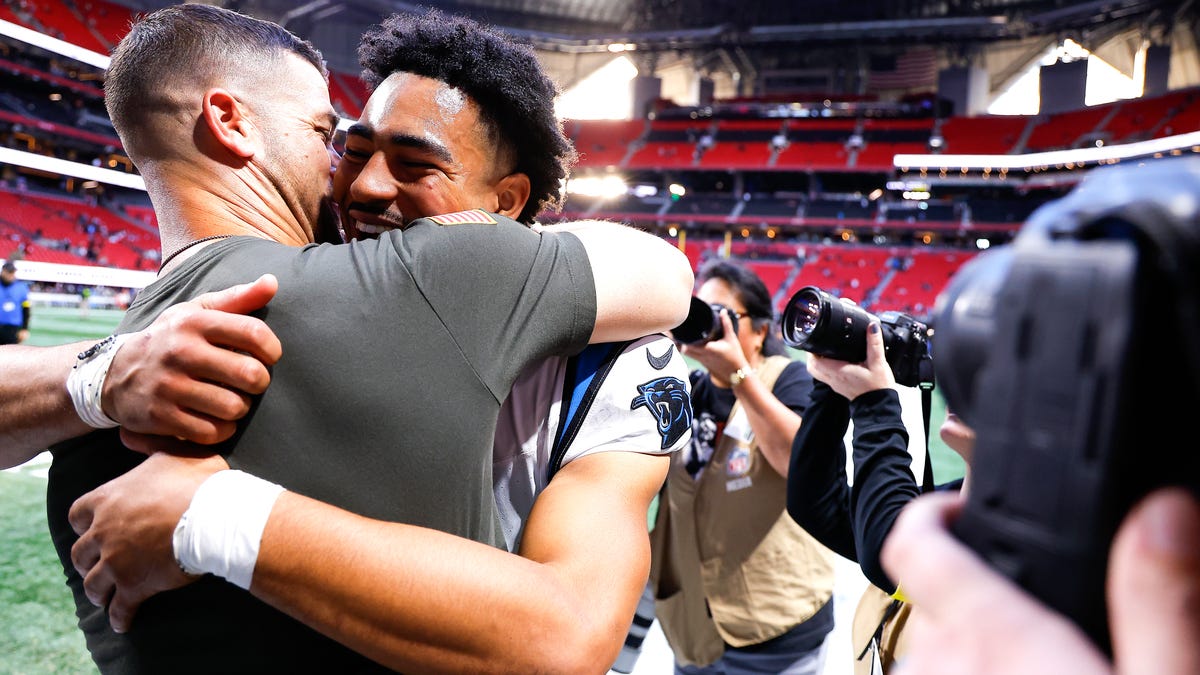 Panthers QB Bryce Young is asked if his Dab was homage to Cam Newton