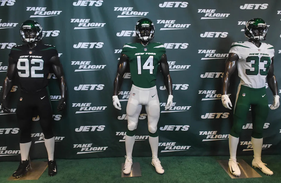 The new Jets uniforms. The NY Jets unveiled their new football uniforms with an event hosted by JB Smoove at Gotham Hall in New York. 04/05/2019082jetsnewuniformsunveiled168