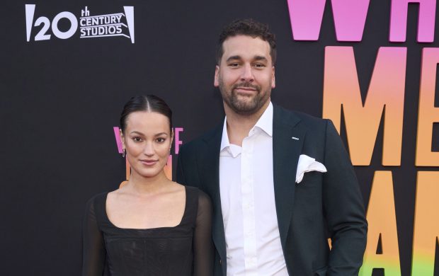 Matt Kalil is pictured with his current wife, Keilani Asmus, on Thursday, May 11, 2023, at El Capitan Theatre in Los Angeles. (Photo by Allison Dinner/AP)