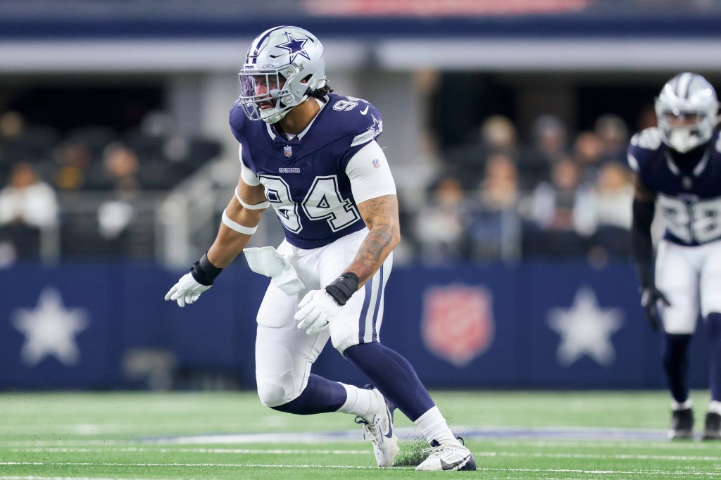 Dallas Cowboys defensive end Marshawn Kneeland (94) rushes during a NFL football game against the Washington Commanders, Sunday, Jan. 5, 2025, in Arlington, Texas. 