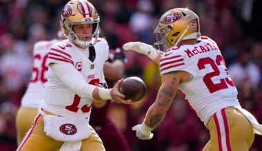 49ers' Brock Purdy, Bryce Huff practicing but Ricky Pearsall is not