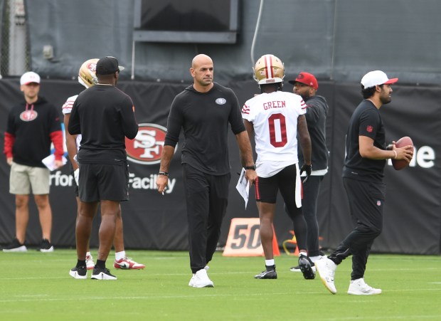 San Francisco 49ers Defensive Coordinator Robert Saleh during practice at the 49ers training camp at the practice facility at Levi's Stadium in Santa Clara, Calif., on Thursday, July 24, 2025. (Doug Duran/Bay Area News Group)