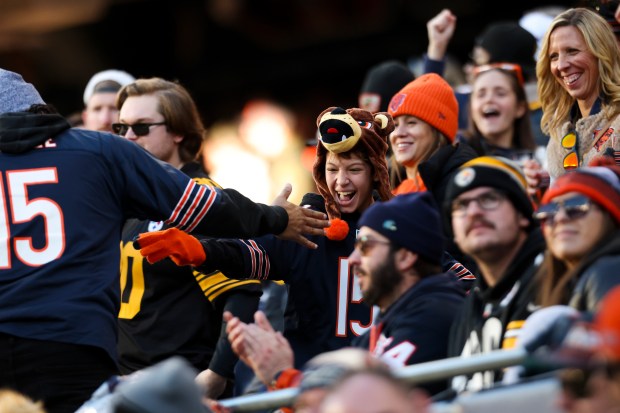 Bears fans cheer during the fourth quarter against the Steelers on Sunday, Nov. 23, 2025, at Soldier Field. (Eileen T. Meslar/Chicago Tribune)