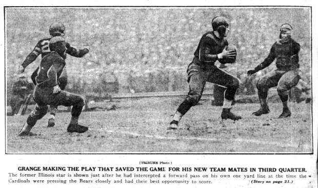 Though Red Grange didn't score a touchdown during his Chicago Bears debut on Nov. 26, 1925, at Wrigley Field, he did make roughly $12,000 (or more than $216,000 in today's dollars) for his efforts. (Chicago Tribune)