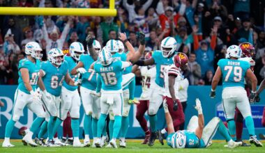 Jones celebrates in Cristiano Ronaldo style as Dolphins beat Commanders 16-13 in overtime in Spain