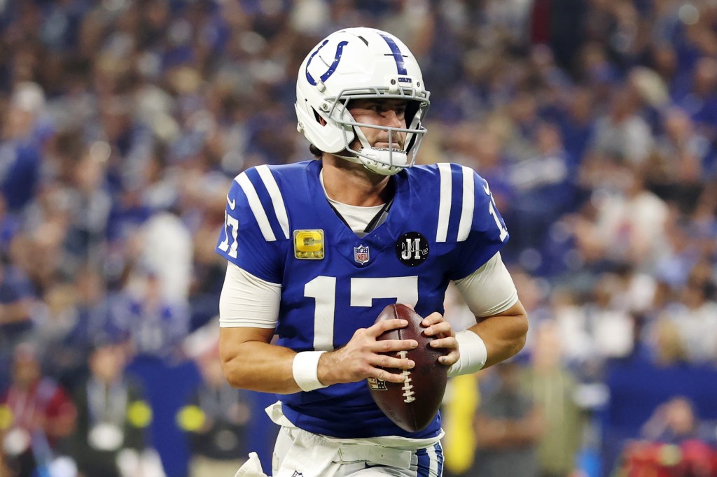 Colts quarterback Ryan Tannehill prepares to throw the football.