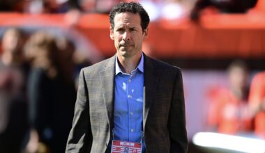 Cleveland Browns chief strategy officer Paul DePodesta looks on before an NFL football game between the Chicago Bears and the Cleveland Browns, Sunday, Sept. 26, 2021, in Cleveland.