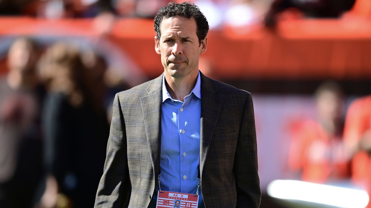 Cleveland Browns chief strategy officer Paul DePodesta looks on before an NFL football game between the Chicago Bears and the Cleveland Browns, Sunday, Sept. 26, 2021, in Cleveland.