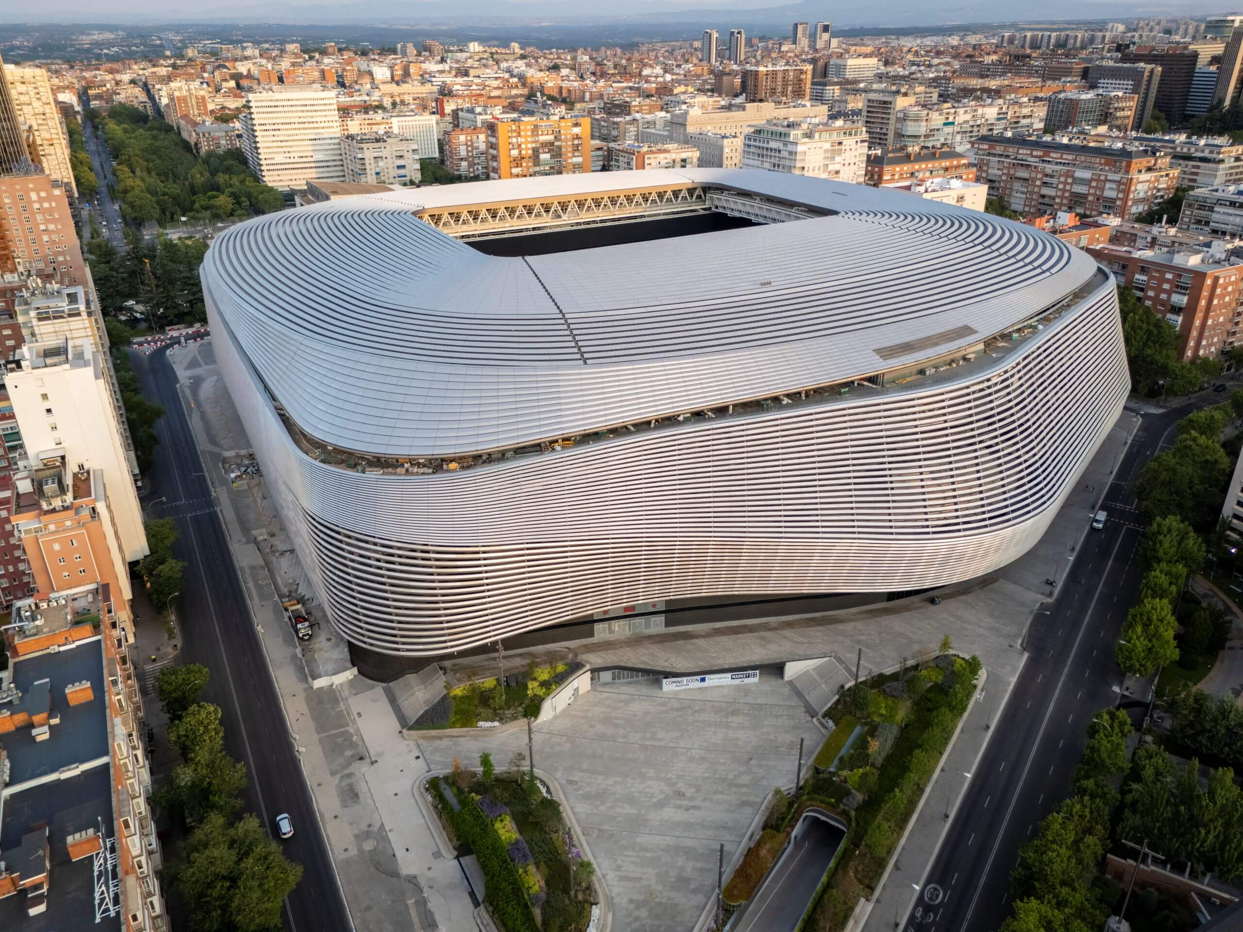 A view of the Bernabeu from the air, August 2025