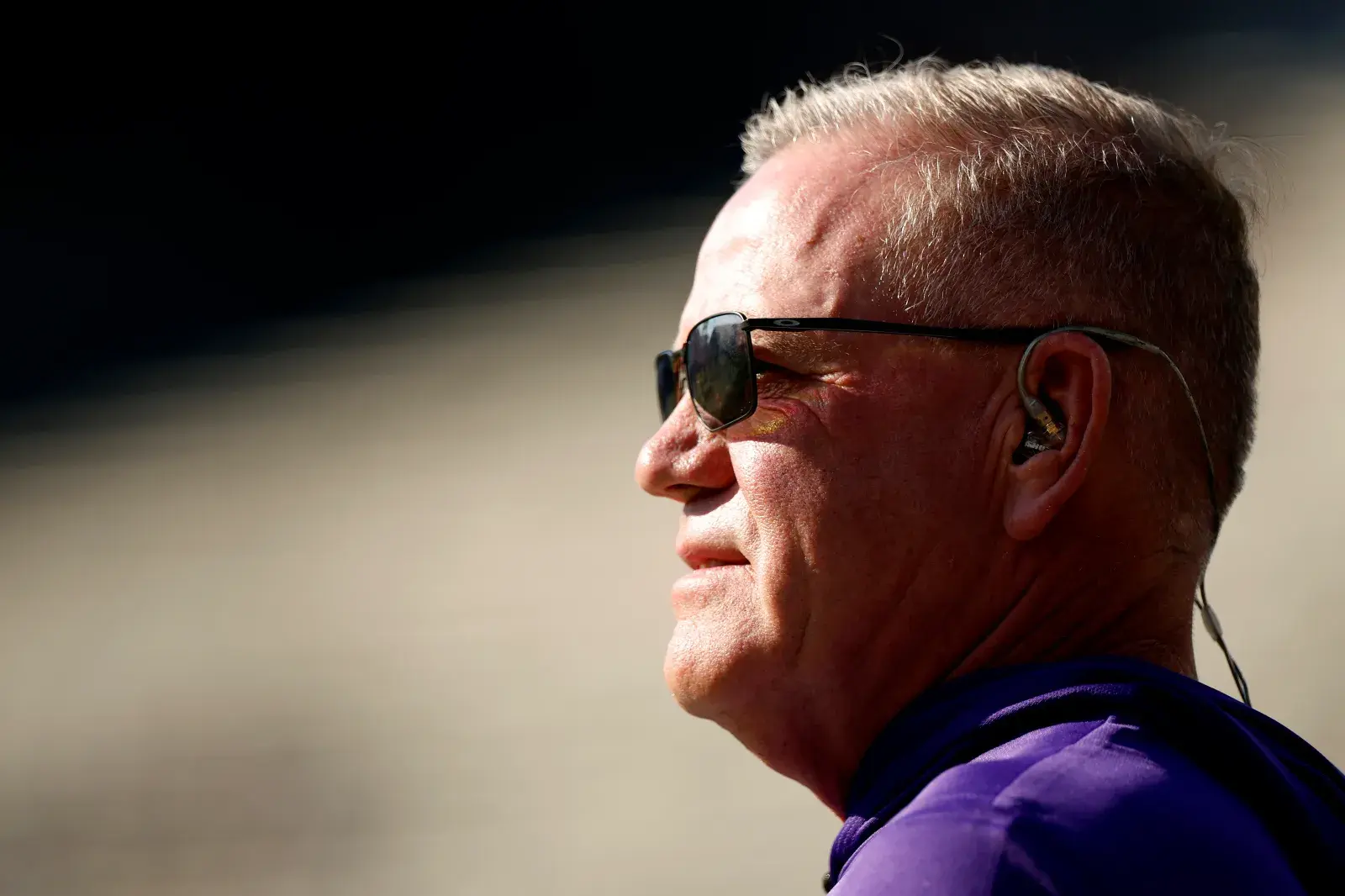 Head Coach Brian Kelly of the LSU Tigers looks on prior to the game