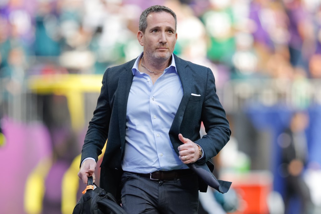 Philadelphia Eagles general manager Howie Roseman looks on after the NFL game between the Minnesota Vikings and Philadelphia Eagles on October 19th, 2025, at U.S. Bank Stadium in Minneapolis, MN. 