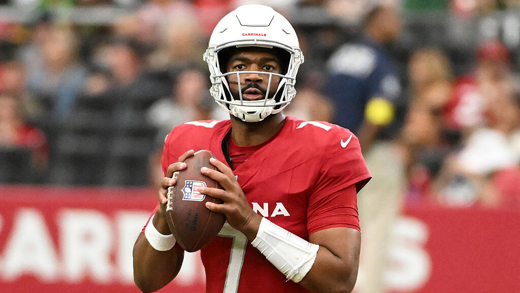 Jacoby Brissett #7 of the Arizona Cardinals looks to pass in the second quarter of a game against t...