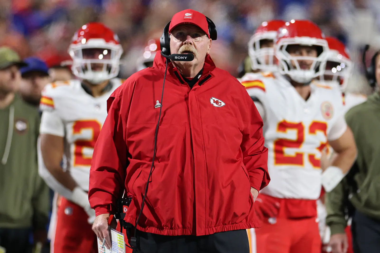Kansas City Chiefs head coach Andy Reid with players