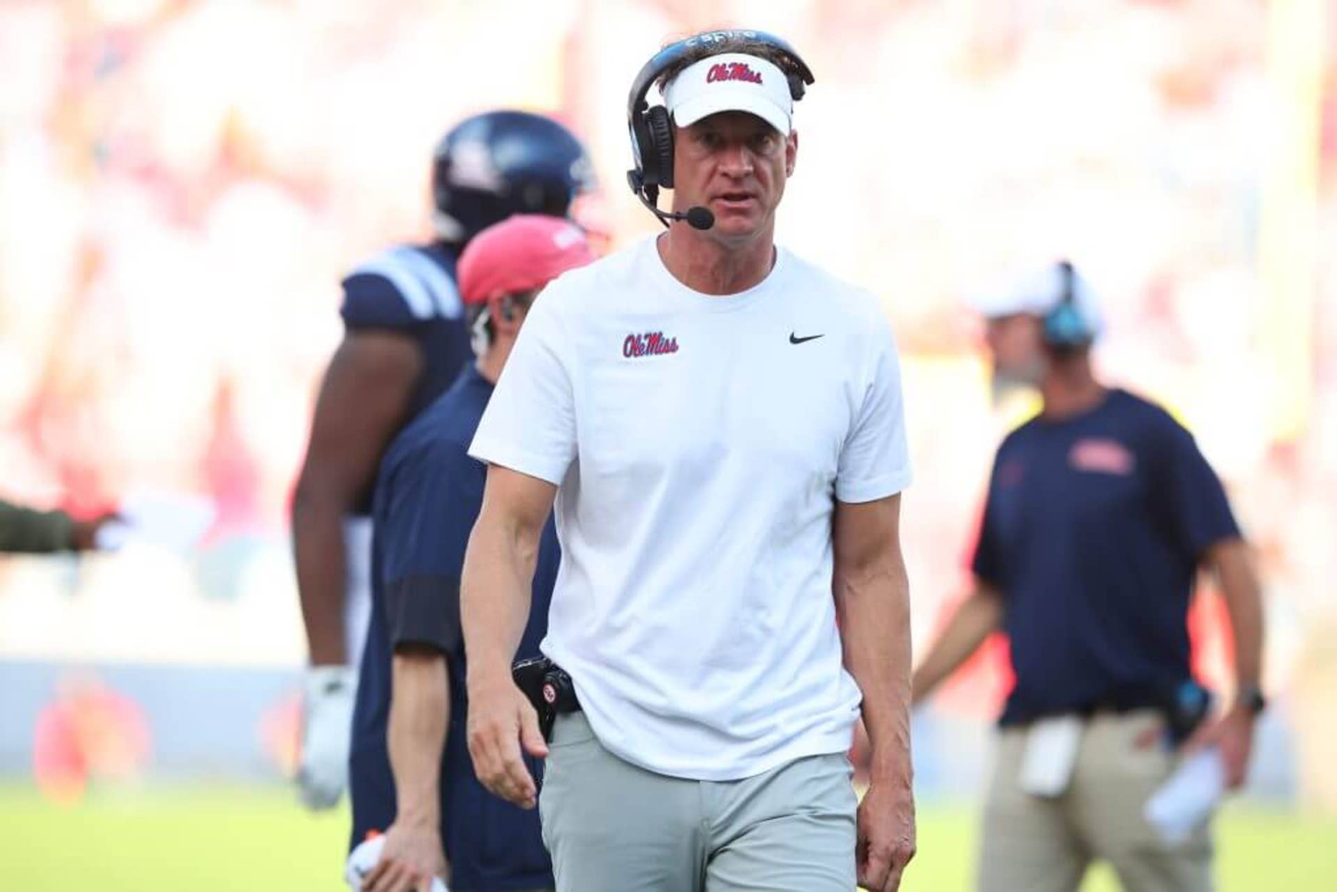 Lane Kiffin on the sidelines of a recent Ole Miss game.