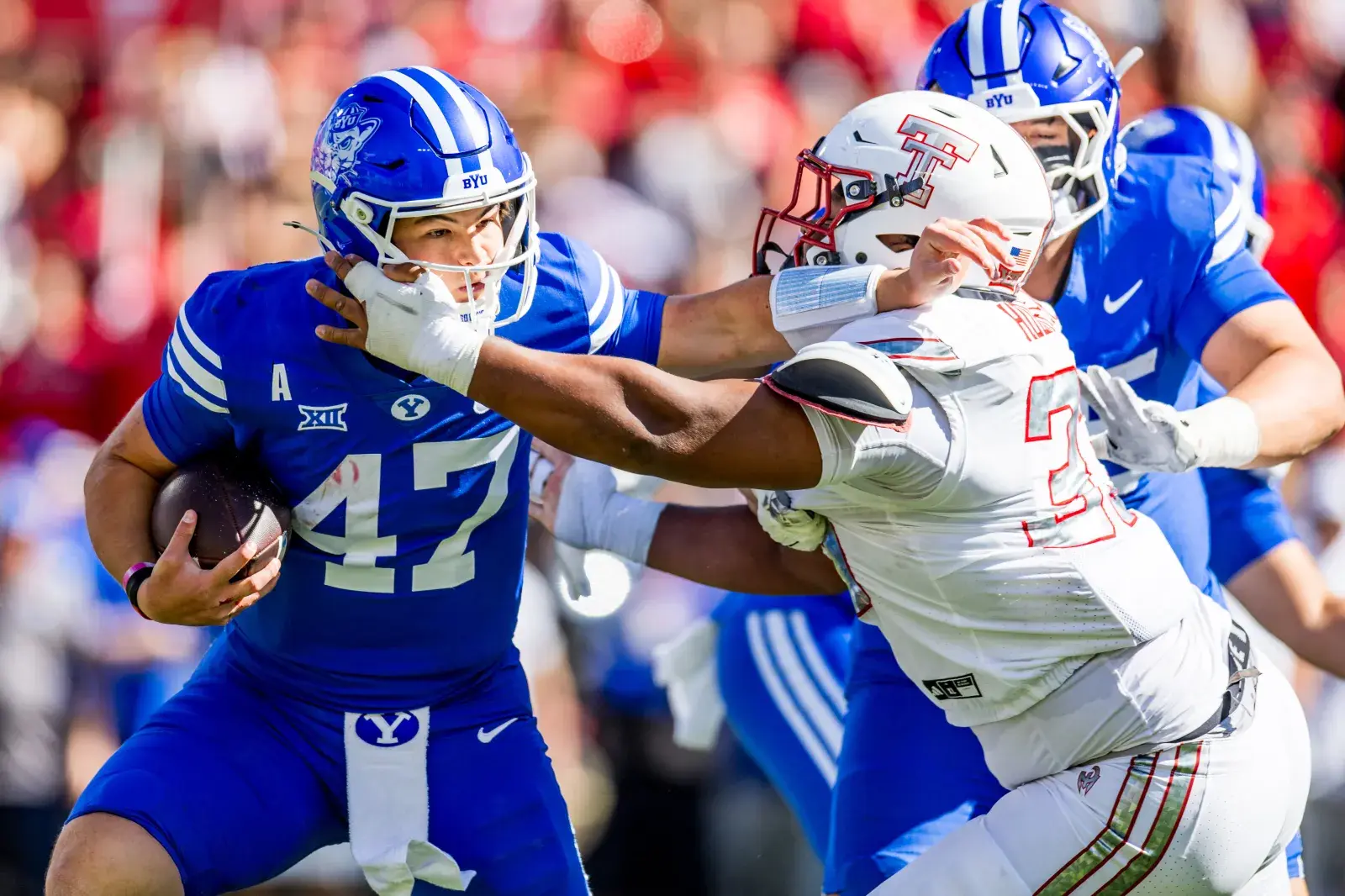 College footbal quarterback Bear Bachmeier #47 of the BYU Cougars
