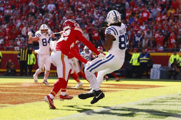 Indianapolis Colts at Kansas City Chiefs NFL football game in Missouri in November of 2025.