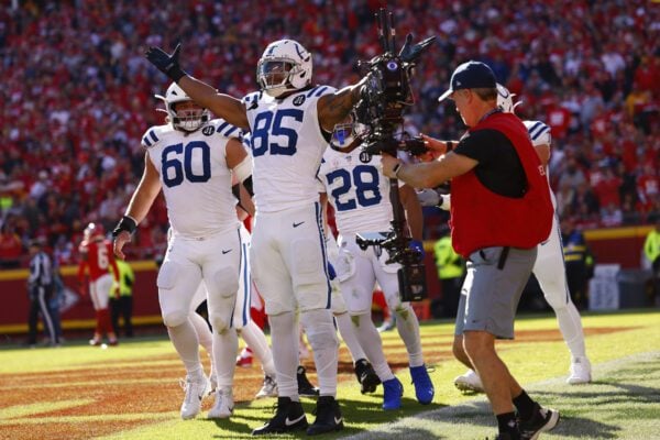 Indianapolis Colts at Kansas City Chiefs NFL football game in Missouri in November of 2025.