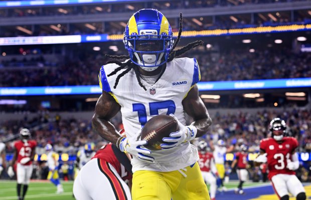 Wide receiver Davante Adams (17) of the Rams catches a...