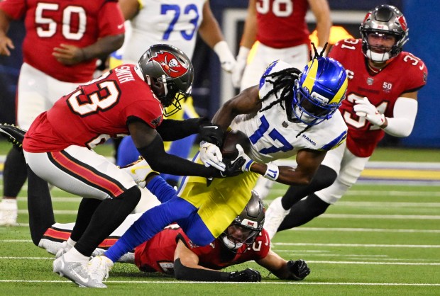 Wide receiver Davante Adams (17) of the Rams catches a...