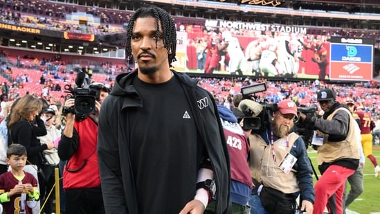 Washington Commanders quarterback Jayden Daniels suffered a left-elbow dislocation in Week 9.(AP)