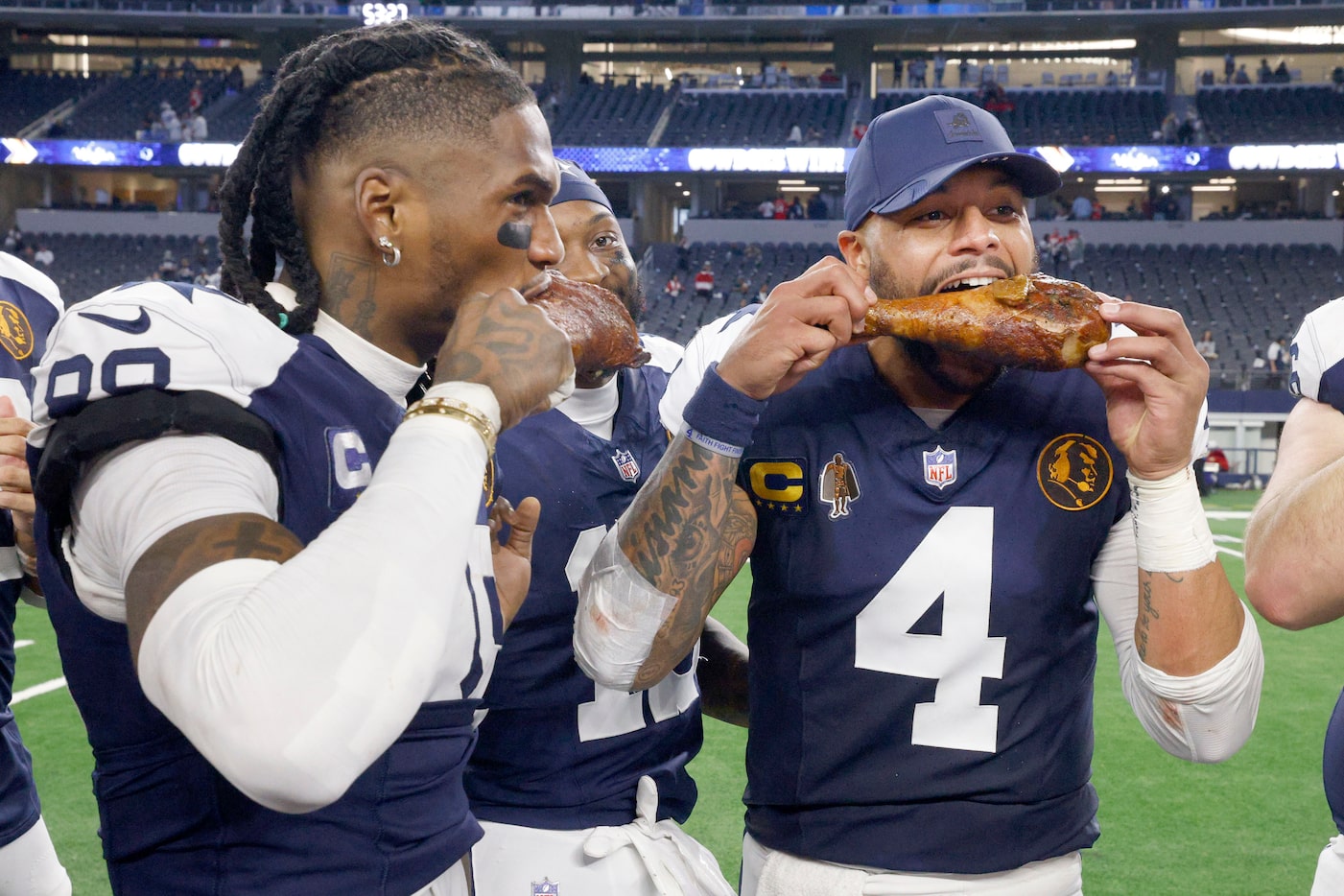 Dallas Cowboys wide receiver CeeDee Lamb (88), left, and Dallas Cowboys quarterback Dak...