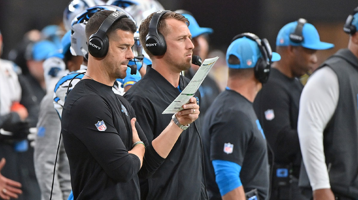 Carolina Panthers head coach Dave Canales looks on during the third quarter against the Arizona Cardinals at State Farm Stadium.