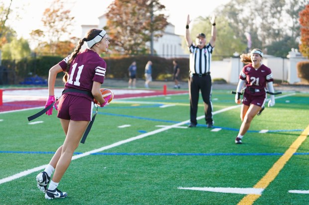 St. Francis High sophomore Keira Grio scores against visiting Menlo-Atherton...