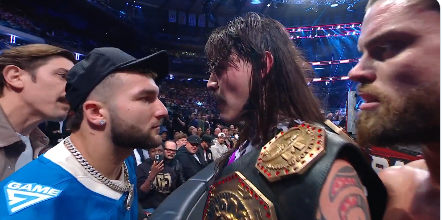 Cam Skattebo is face-to-face with Dominik Mysterio at Monday Night Raw.