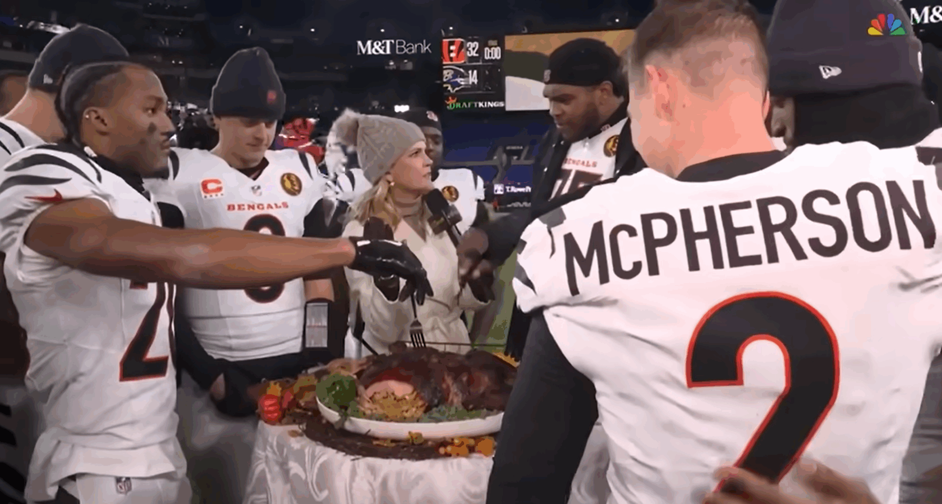 Joe Burrow wanted no part of NBC's postgame turkey