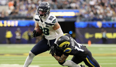 Seattle Seahawks AJ Barner catch and run Los Angeles Rams 2025...