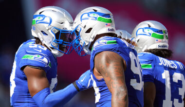 Seattle Seahawks Boye Mafe Leonard Williams celebrate Tampa Bay Buccaneers 2025...