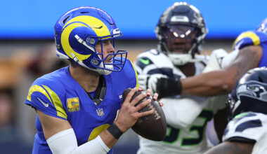 Seattle Seahawks pass rush Los Angeles Rams Matthew Stafford 2023...
