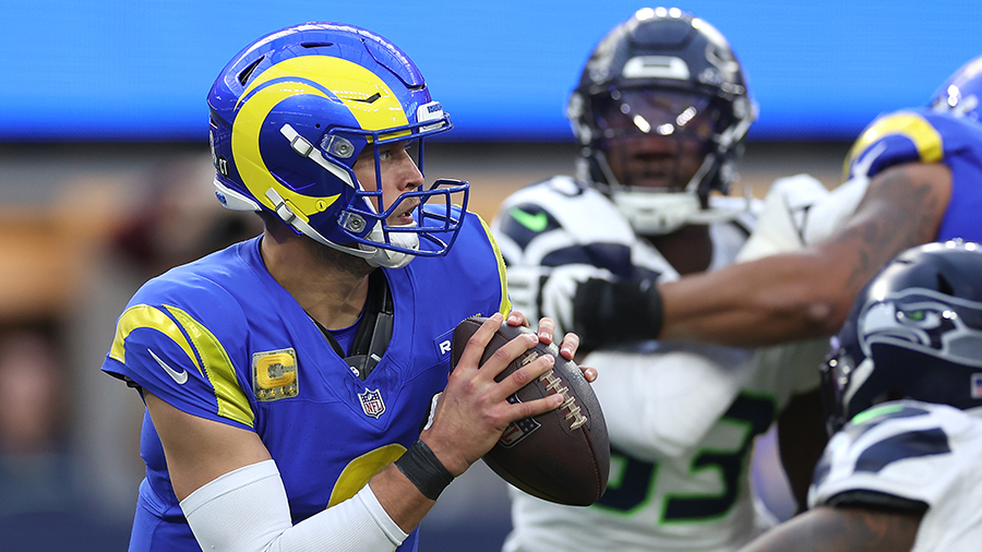 Seattle Seahawks pass rush Los Angeles Rams Matthew Stafford 2023...