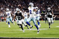 Dallas Cowboys wide receiver George Pickens (3) celebrates early as he runs into the end...