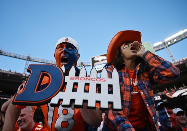 Denver Broncos fans cheer on the defense during the game against the Kansas City Chiefs at Empower Field at Mile High on Nov. 16, 2025. (Photo by RJ Sangosti/The Denver Post)