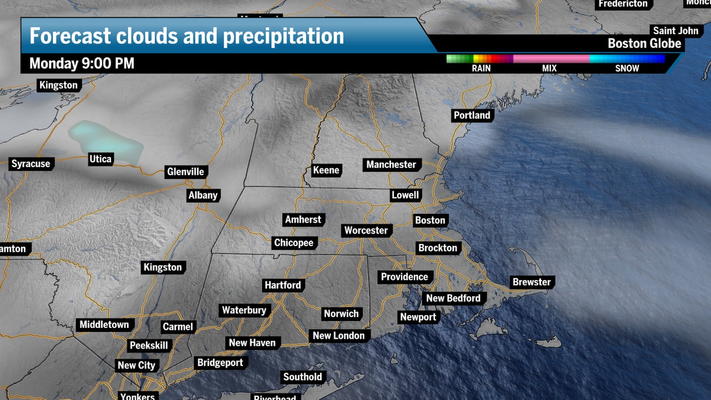 Monday night should see partly to mostly cloudy skies, with a low chance for a flurry.