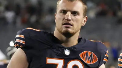 Aug 17, 2025; Chicago, Illinois, USA; Chicago Bears offensive tackle Theo Benedet (79) after the game against the Buffalo Bills at Soldier Field.