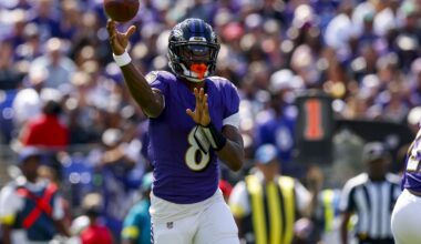 Ravens star Lamar Jackson looks to throw against the Browns during the 2025 NFL season.