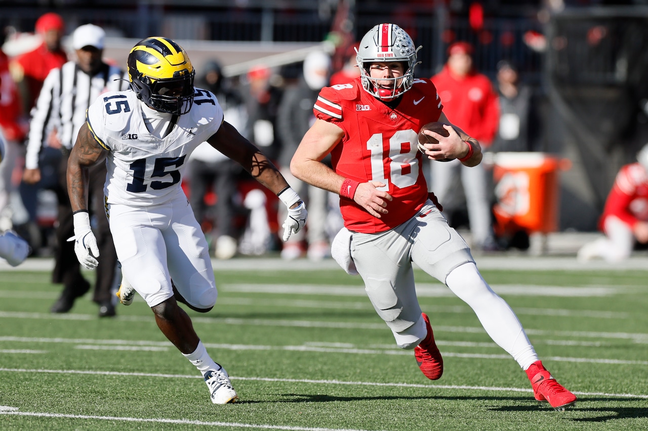 Ohio State quarterback Will Howard runs the ball against Michigan during The Game in 2024.