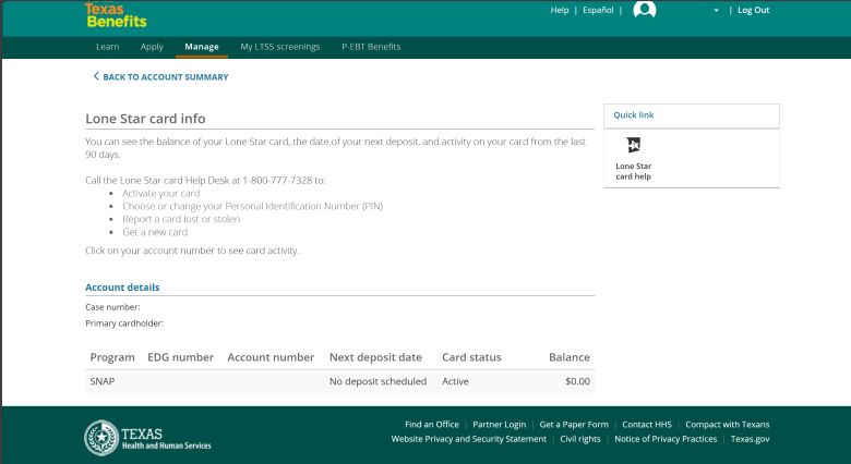 A screenshot of AJ Wark's Lone Star benefits page.