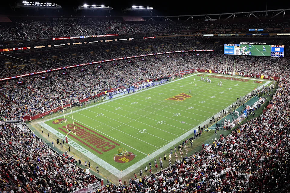 A general view of Northwest Stadium during an NFL football game between the Seattle Seahawks and the Washington Commanders, Sunday, Nov. 2, 2025 in Landover, Md. (AP Photo/Daniel Kucin Jr.)