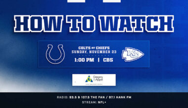 Where to watch Indianapolis Colts at Kansas City Chiefs? The week 12 game kicks off at 1:00 p.m. ET this Sunday and is available to watch on CBS.