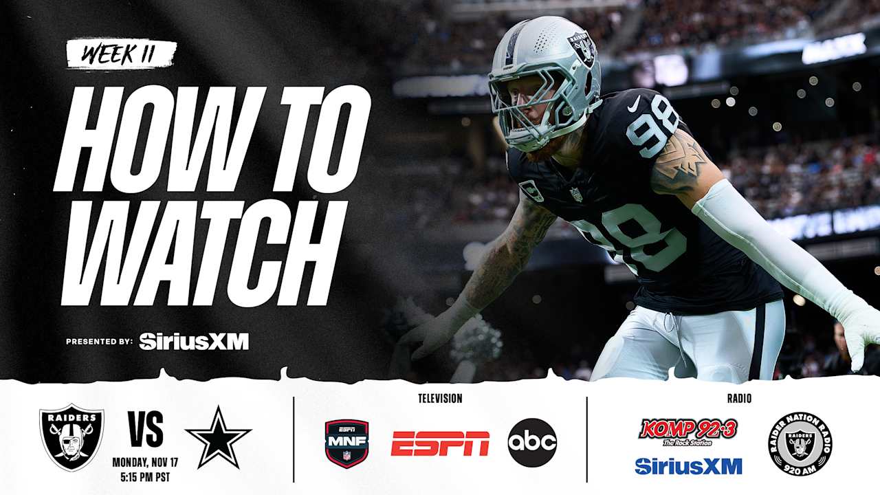 How to watch Las Vegas Raiders vs. Dallas Cowboys on November 17, 2025