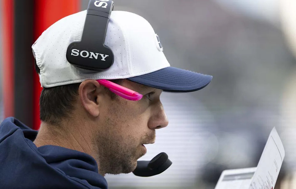 Seattle Seahawks offensive coordinator Klint Kubiak calls plays during the first quarter of the game against the Las Vegas Raiders at Lumen Field, on Thursday, Aug. 7, 2025, in Seattle, Wash. Brian Hayes/bhayes@thenewstribune.com