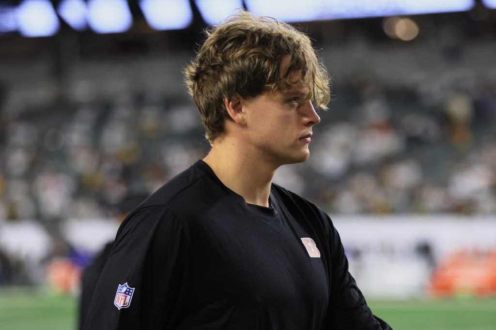 Joe Burrow (9) of the Cincinnati Bengals on the sideline at Paycor Stadium.