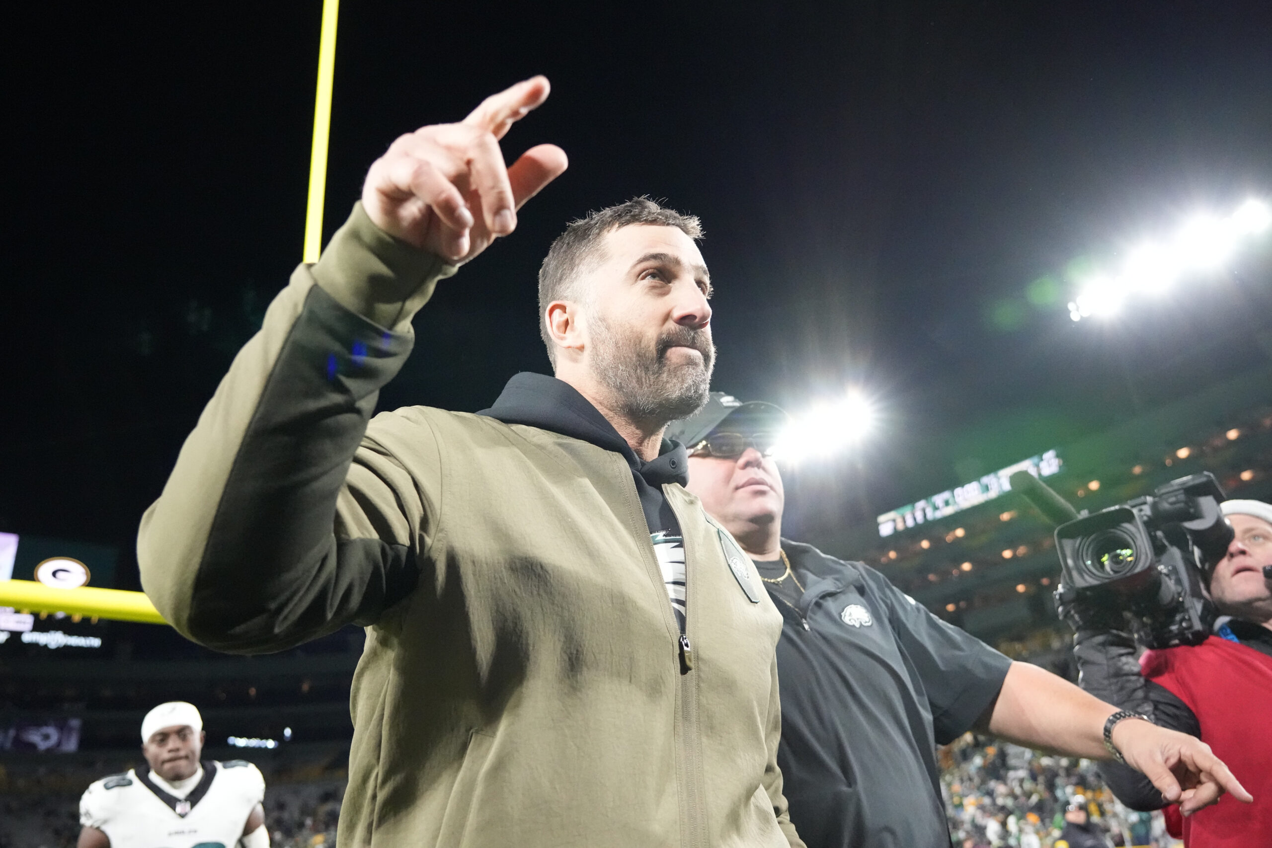 Philadelphia Eagles head coach Nick Sirianni leaves the field following a game against the Green Bay Packers at Lambeau Field.