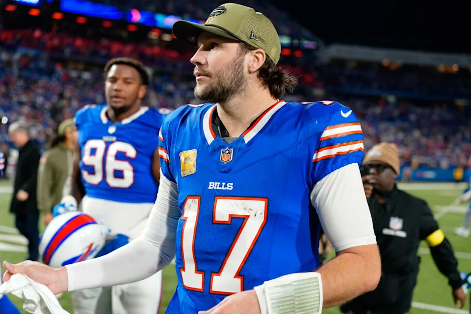 Buffalo Bills quarterback Josh Allen (17) walks off the field.Gregory Fisher-Imagn Images