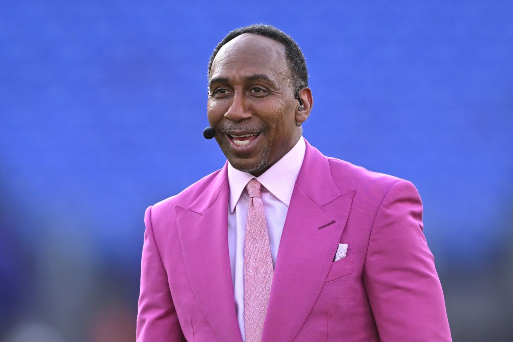 Stephen A. Smith reacting before the game between the Baltimore Ravens and the Detroit Lions.